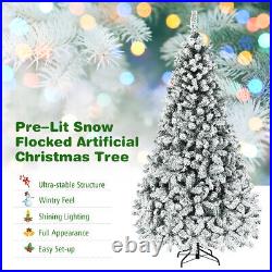 7.5ft Pre-Lit Premium Snow Flocked Hinged Artificial Christmas Tree with 450 Light