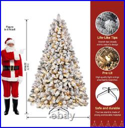 7.5ft Pre-lit Flocked Spruce Christmas Tree with 350 Warm White Lights, Foldable