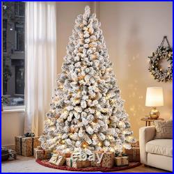7.5ft Pre-lit Flocked Spruce Christmas Tree with 350 Warm White Lights, Foldable