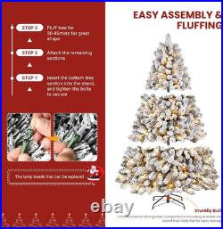 7.5ft Pre-lit Flocked Spruce Christmas Tree with 350 Warm White Lights, Foldable