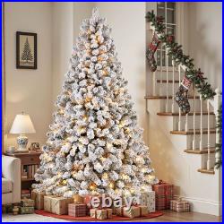 7.5ft Pre-lit Flocked Spruce Christmas Tree with 350 Warm White Lights, Foldable