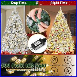 7.5ft Pre-lit Snow Flocked Artificial Christmas Tree Warm Lights for Home Decor 7.5ft Pre-lit Snow Flocked Artificial Christmas Tree Warm Lights for Home Decor