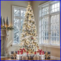 7.5ft Pre-lit Snow Flocked Pencil Christmas Tree 1000 Branches 350 Lights Remote