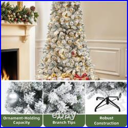 7.5ft Pre-lit Snow Flocked Pencil Christmas Tree 1000 Branches 350 Lights Remote