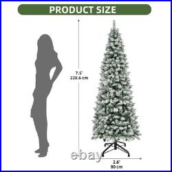 7.5ft Pre-lit Snow Flocked Pencil Christmas Tree 1000 Branches 350 Lights Remote
