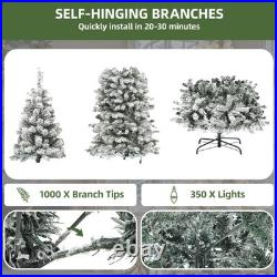 7.5ft Pre-lit Snow Flocked Pencil Christmas Tree 1000 Branches 350 Lights Remote