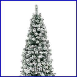 7.5ft Pre-lit Snow Flocked Pencil Christmas Tree 1000 Branches 350 Lights Remote
