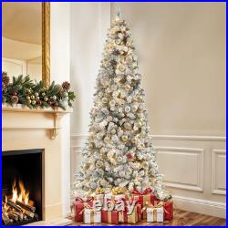 7.5ft Pre-lit Snow Flocked Pencil Christmas Tree 1000 Branches 350 Lights Remote