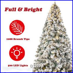 7.5ft Prelit Christmas Tree White Snow Flocked Holiday LED Light Xmas Decoration