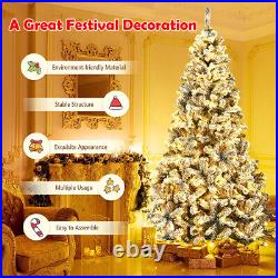 7.5ft Prelit Snow Flocked Christmas Tree Artificial Hinged Pine with LED Lights
