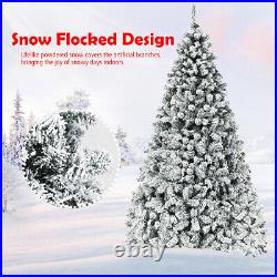 7.5ft Prelit Snow Flocked Christmas Tree Artificial Hinged Pine with LED Lights
