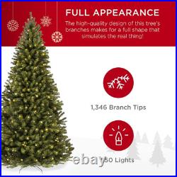 7.5ft Prelit Spruce Christmas Tree 550 Lights 1346 Tips Metal Stand Green
