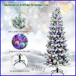 7.5ft Snow Flocked Artificial Christmas Tree, Pre-lit Pine Tree with 9 Lighting Mo
