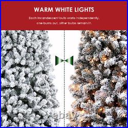7.5ft Snow Flocked Christmas Tree Pre-Lit White Artificial Fake Hinged LED Light
