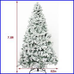 7.5ft Snow Flocked Christmas Tree Pre-Lit White Artificial Fake Hinged LED Light