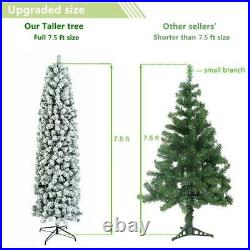 7.5ft Snow Flocked Hinged Artificial Christmas Tree withLights for Outdoor Decor