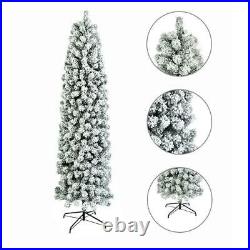 7.5ft Snow Flocked Hinged Artificial Christmas Tree withLights for Outdoor Decor