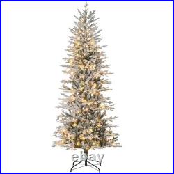 7.5ft Snow Flocked Pre-Lit Christmas Tree Warm Yellow Light Auto Open Extra Bulb