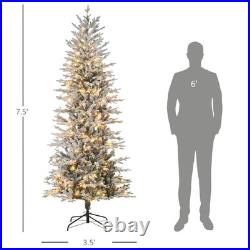 7.5ft Snow Flocked Pre-Lit Christmas Tree Warm Yellow Light Auto Open Extra Bulb