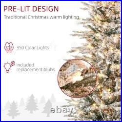 7.5ft Snow Flocked Pre-Lit Christmas Tree Warm Yellow Light Auto Open Extra Bulb