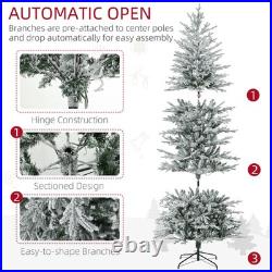 7.5ft Snow Flocked Pre-Lit Christmas Tree Warm Yellow Light Auto Open Extra Bulb
