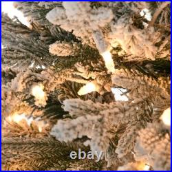 7.5ft Snow Flocked Pre-Lit Christmas Tree Warm Yellow Light Auto Open Extra Bulb