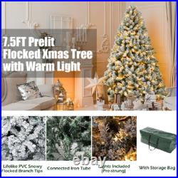 7.5ft Snow Flocked Pre-lit Artificial Christmas Tree with 500 Warm White Lights