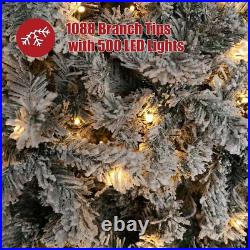 7.5ft Snow Flocked Pre-lit Artificial Christmas Tree with 500 Warm White Lights