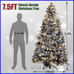 7.5ft Snow Flocked Pre-lit Artificial Christmas Tree with 500 Warm White Lights