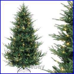7' Artificial Xmas Tree with 1090 PVC PE Branch Tips 340 Warm White LED Lights