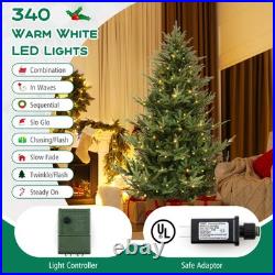 7' Artificial Xmas Tree with 1090 PVC PE Branch Tips 340 Warm White LED Lights
