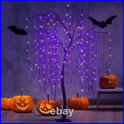 7 FT Halloween Lighted Willow Tree 256 LED Purple Lights Artificial Weeping Will