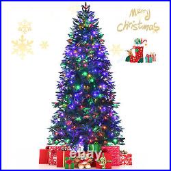 7 FT Pre-Lit Artificial Christmas Tree Hinged Xmas Tree with Multicolor LED Lights