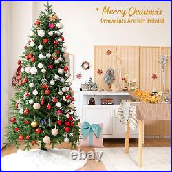 7 FT Pre-Lit Artificial Christmas Tree Hinged Xmas Tree with Multicolor LED Lights