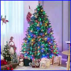 7 FT Pre-Lit Christmas Tree Hinged with 390 Multi-Color LED Lights & Red Berries