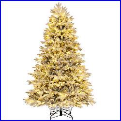 7 FT Pre-Lit Christmas Tree Snow Flocked Hinged Xmas Decoration with 450 Lights