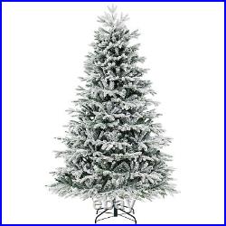 7 FT Pre-Lit Christmas Tree Snow Flocked Hinged Xmas Decoration with 450 Lights