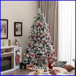 7 FT Pre-Lit Flocked Christmas Tree Hinged Xmas Decoration with 300 LED Lights