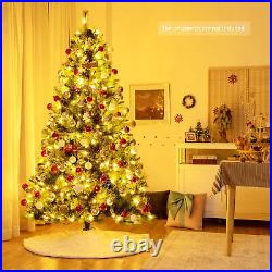 7 FT Pre-lit Artificial Christmas Tree Hinged Xmas Tree with LED Lights
