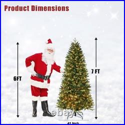 7 FT Prelit Artificial Skinny Christmas Tree with1375 PE&PVC Branch Tips 400 Light