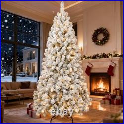 7 FT Prelit Snow Flocked Artificial Christmas Tree With 400 Warm White Light