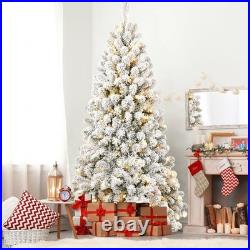 7 FT Prelit Snow Flocked Artificial Christmas Tree With 400 Warm White Light