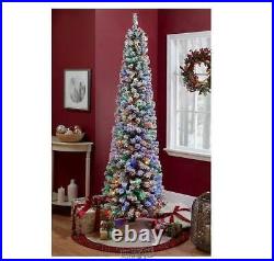 7' Flocked Artificial Pencil Tree Pre-Lit Multi Color Christmas Tree Lights
