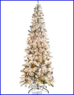 7' Flocked Pencil Christmas Tree Clear Lights Prelit 280 Lights solid/Blinking