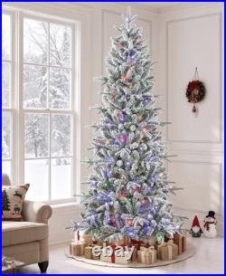 7 Foot Pre-Lit Flocked Christmas Tree Aspen Fir Slim With PE Branches
