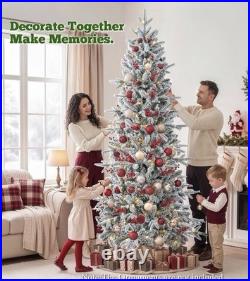 7 Foot Pre-Lit Flocked Christmas Tree Aspen Fir Slim With PE Branches