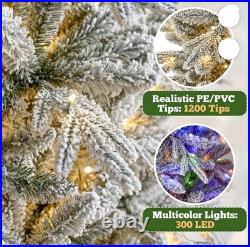 7 Foot Pre-Lit Flocked Christmas Tree Aspen Fir Slim With PE Branches