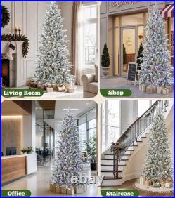 7 Foot Pre-Lit Flocked Christmas Tree Aspen Fir Slim With PE Branches