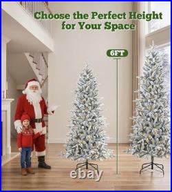 7 Foot Pre-Lit Flocked Christmas Tree Aspen Fir Slim With PE Branches