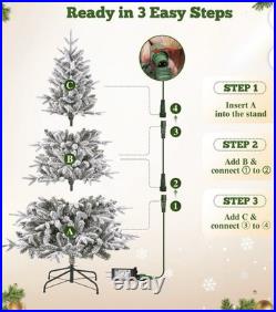 7 Foot Pre-Lit Flocked Christmas Tree Aspen Fir Slim With PE Branches